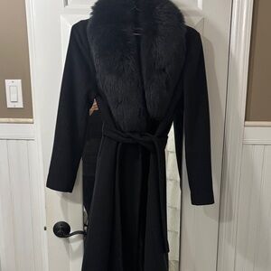 Ellen Tracy Black Coat with Faux Fur Detail